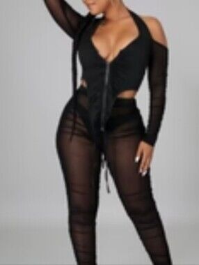 Giti Online Mesh Cold Shoulder Pant Set